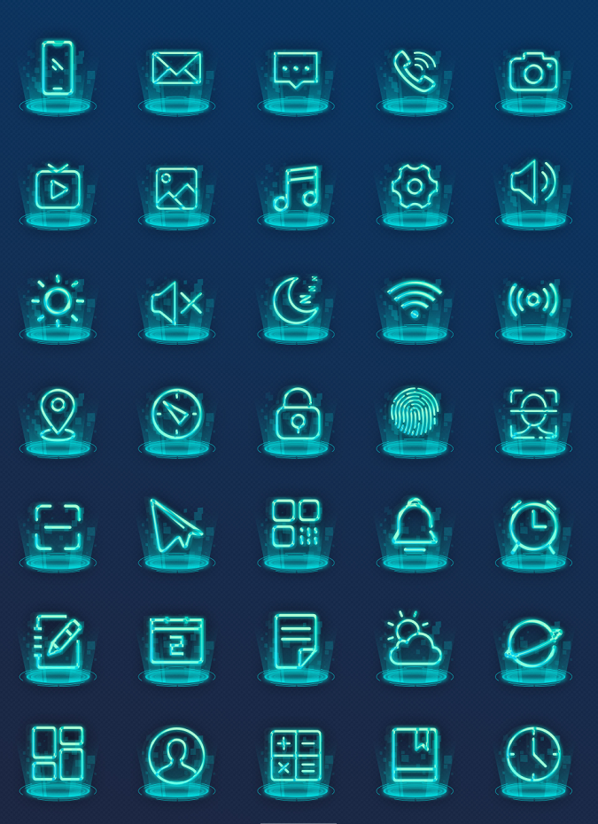 科技感蓝绿线性手机图标icon